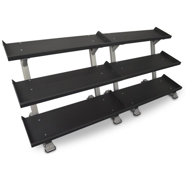 A three-tier dumbbell rack