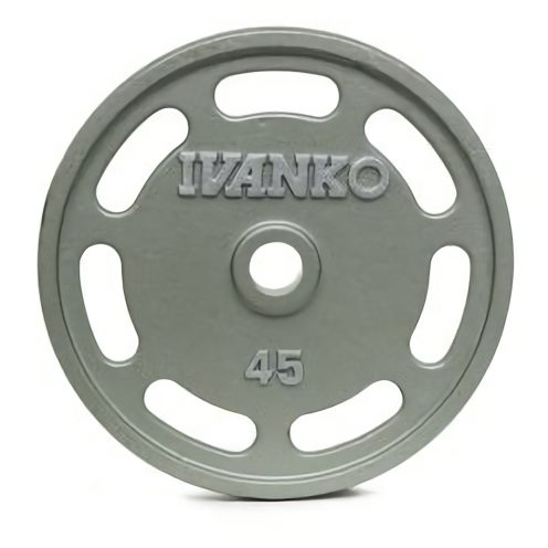 An Ivanko 45 lb barbell plate