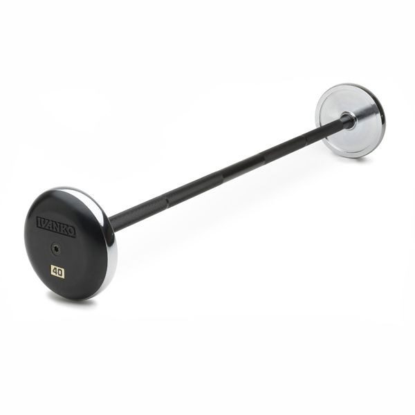 A silver cast iron fixed straight dumbbell
