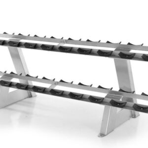 A 2-tier dumbbell rack