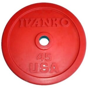 Rubber Encased Colored Weightlifting Olympic Bumper Plate Red 45 lb